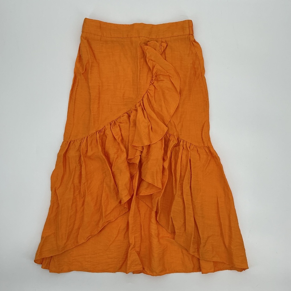 Women's Orange Ruffle Sunburst kiss Skirt Size: Medium